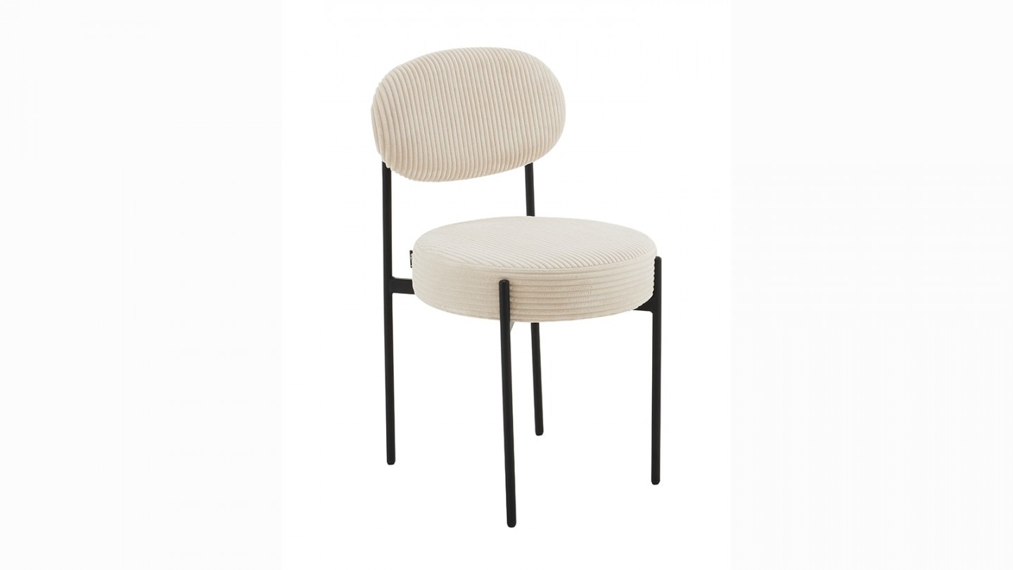 Lot de 2 chaises en velours côtelé beige, piètement métal noir - Evora