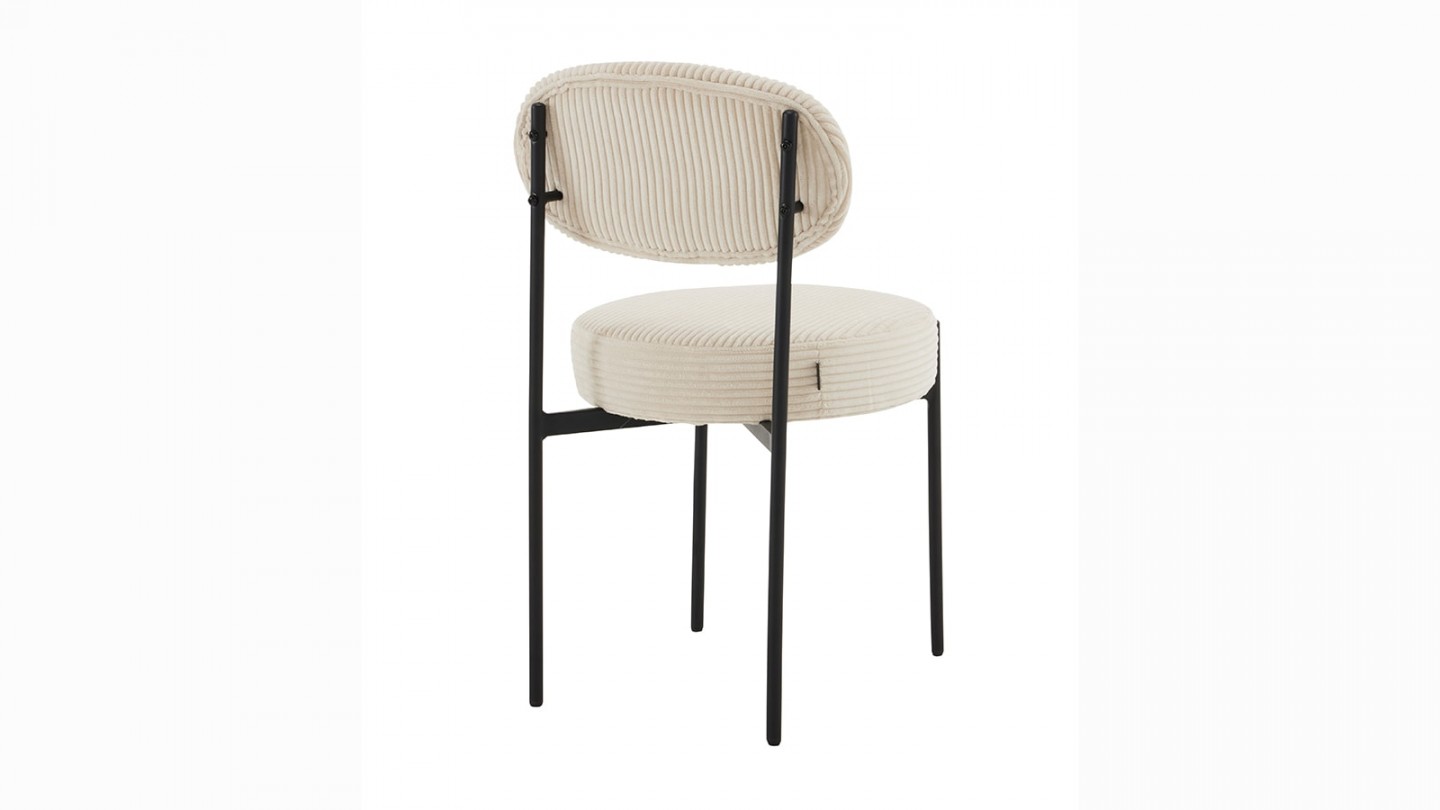 Lot de 2 chaises en velours côtelé beige, piètement métal noir - Evora