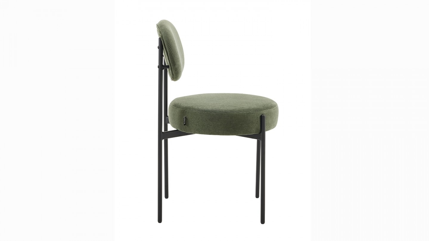 Lot de 2 chaises en velours côtelé vert, piètement métal noir - Evora