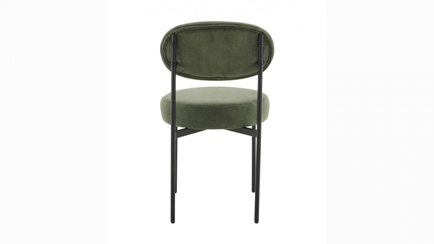 Lot de 2 chaises en velours côtelé vert, piètement métal noir - Evora