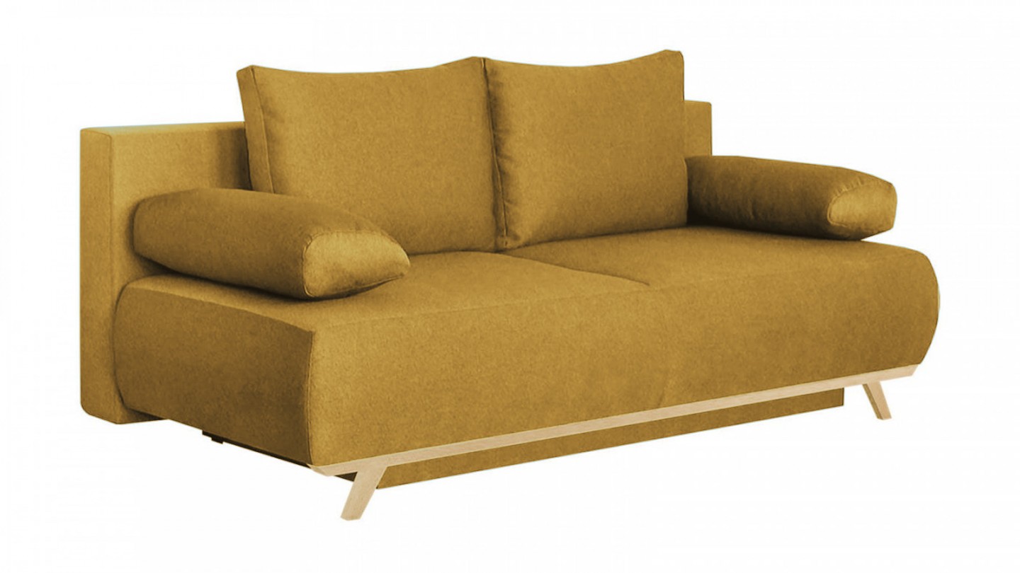 Canapé convertible 3 places avec coffre de rangement en tissu jaune moutarde - Laria New