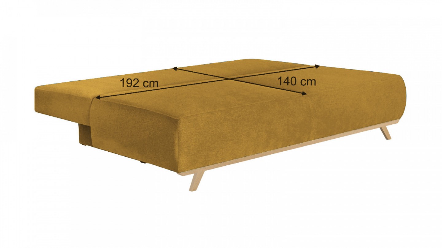 Canapé convertible 3 places avec coffre de rangement en tissu jaune moutarde - Laria New