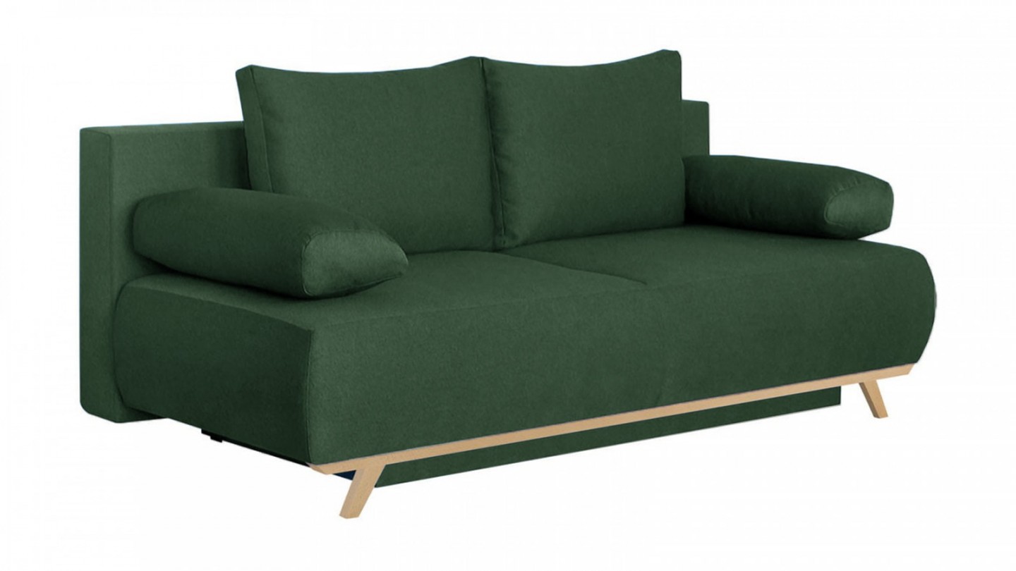 Canapé convertible 3 places avec coffre de rangement en tissu vert foncé - Laria New