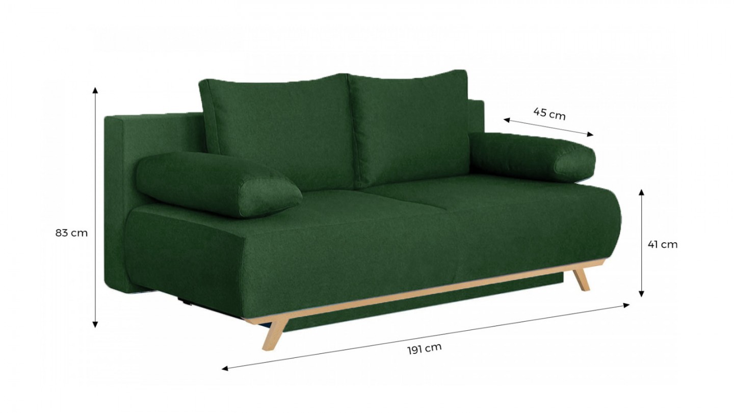 Canapé convertible 3 places avec coffre de rangement en tissu vert foncé - Laria New