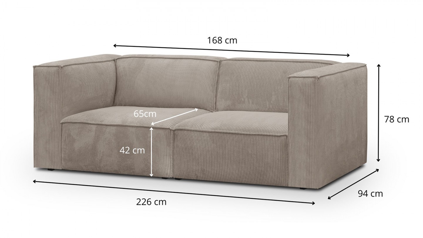 Canapé modulable 3 places en velours côtelé taupe - Rezia