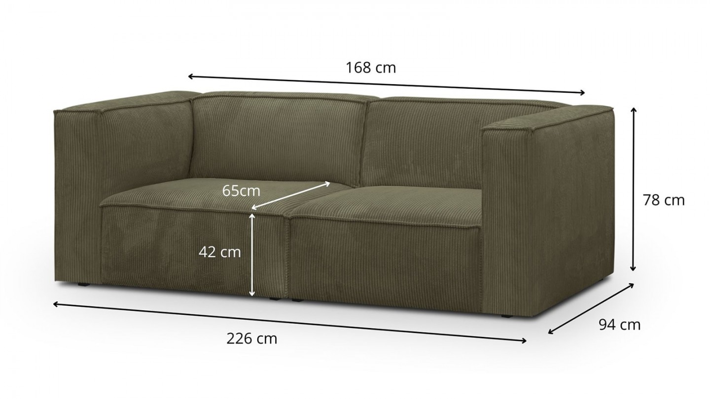 Canapé modulable 3 places en velours côtelé vert kaki - Rezia