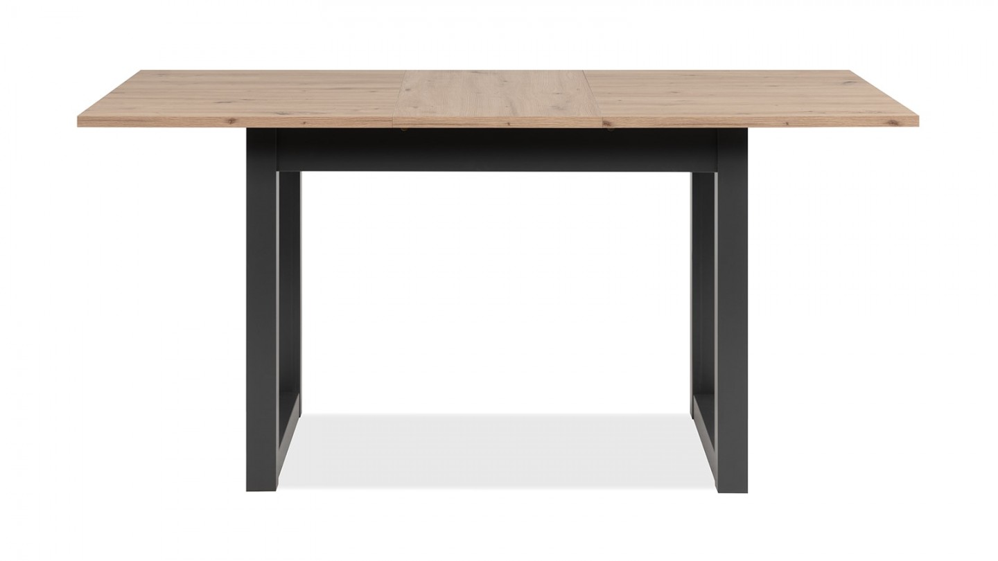 Table à manger extensible 6 à 8 personnes effet chêne, piètement anthracite 120/160 cm - Nora