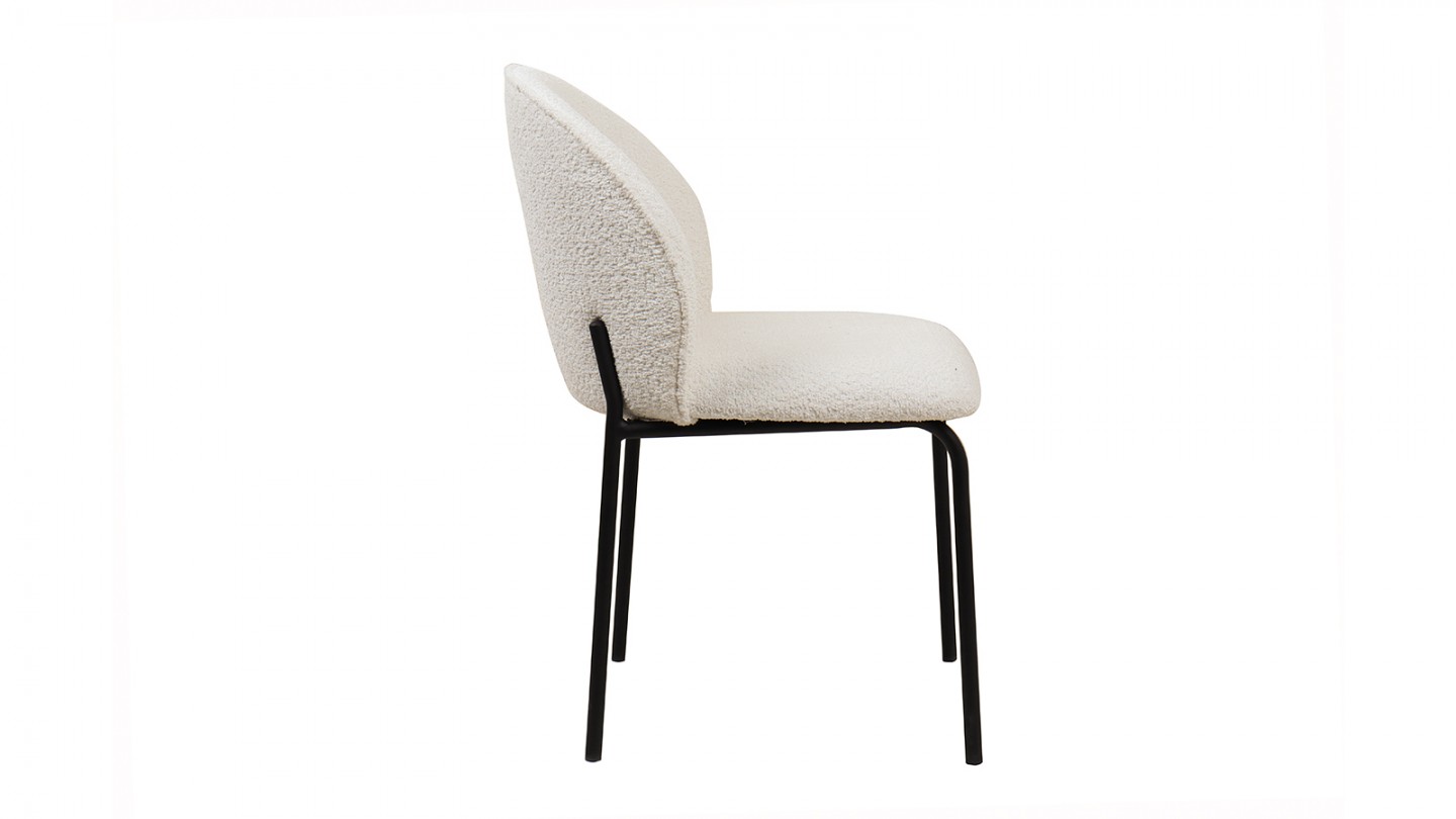 Lot de 2 chaises de salle à manger en tissu bouclette beige - piètement en métal noir - Noé