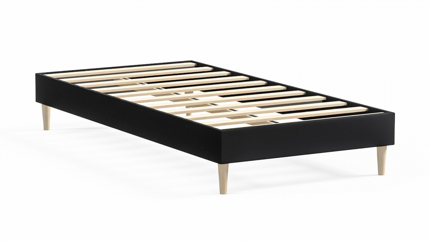 Ensemble lit adulte 90x190 cm en velours gris + Matelas mousse gel à mémoire de forme, double confort - Dual Confort