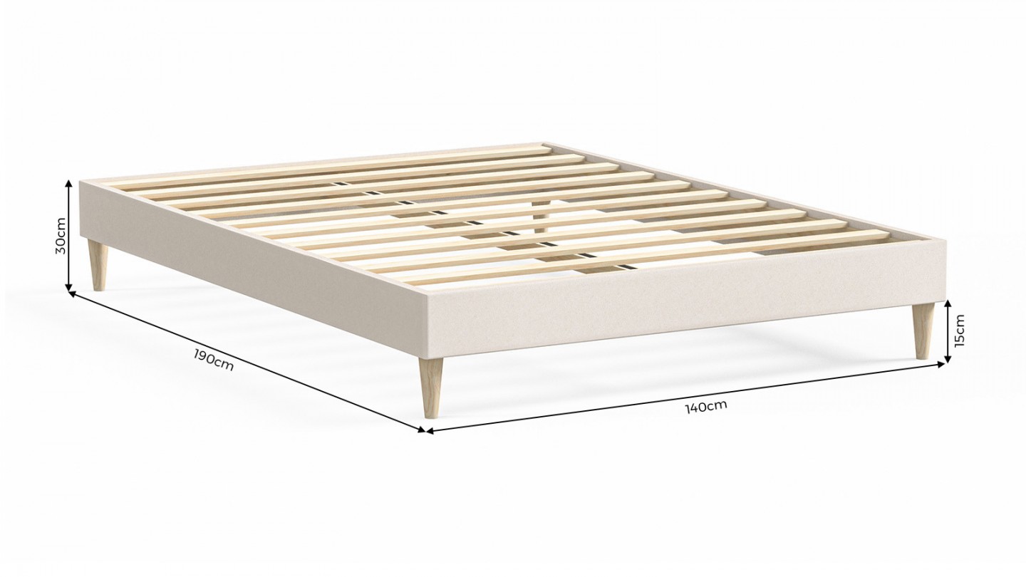 Ensemble lit adulte 140x190 cm en velours beige + Matelas mousse gel à mémoire de forme, double confort - Dual Confort