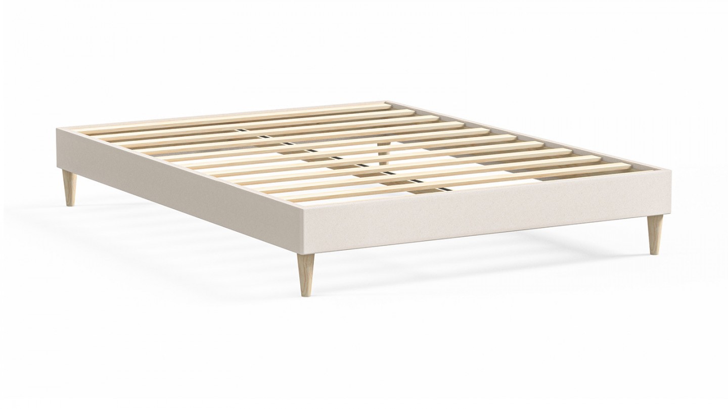 Ensemble lit adulte 140x190 cm en velours beige + Matelas mousse gel à mémoire de forme, double confort - Dual Confort