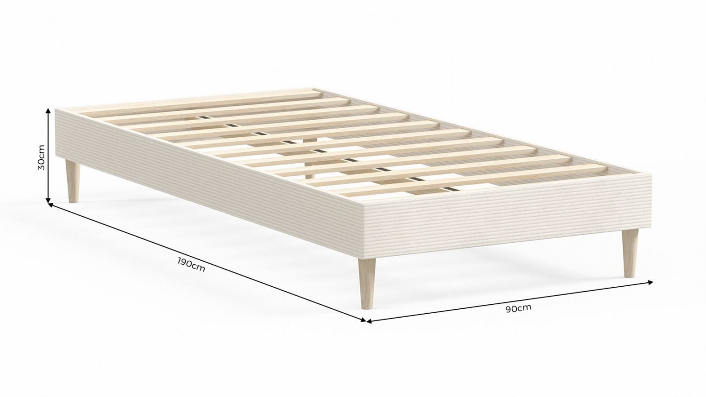 Ensemble lit adulte 90x190 cm en velours côtelé beige + Matelas Hybride à ressorts ensachés et mémoire de forme - Spring Elite