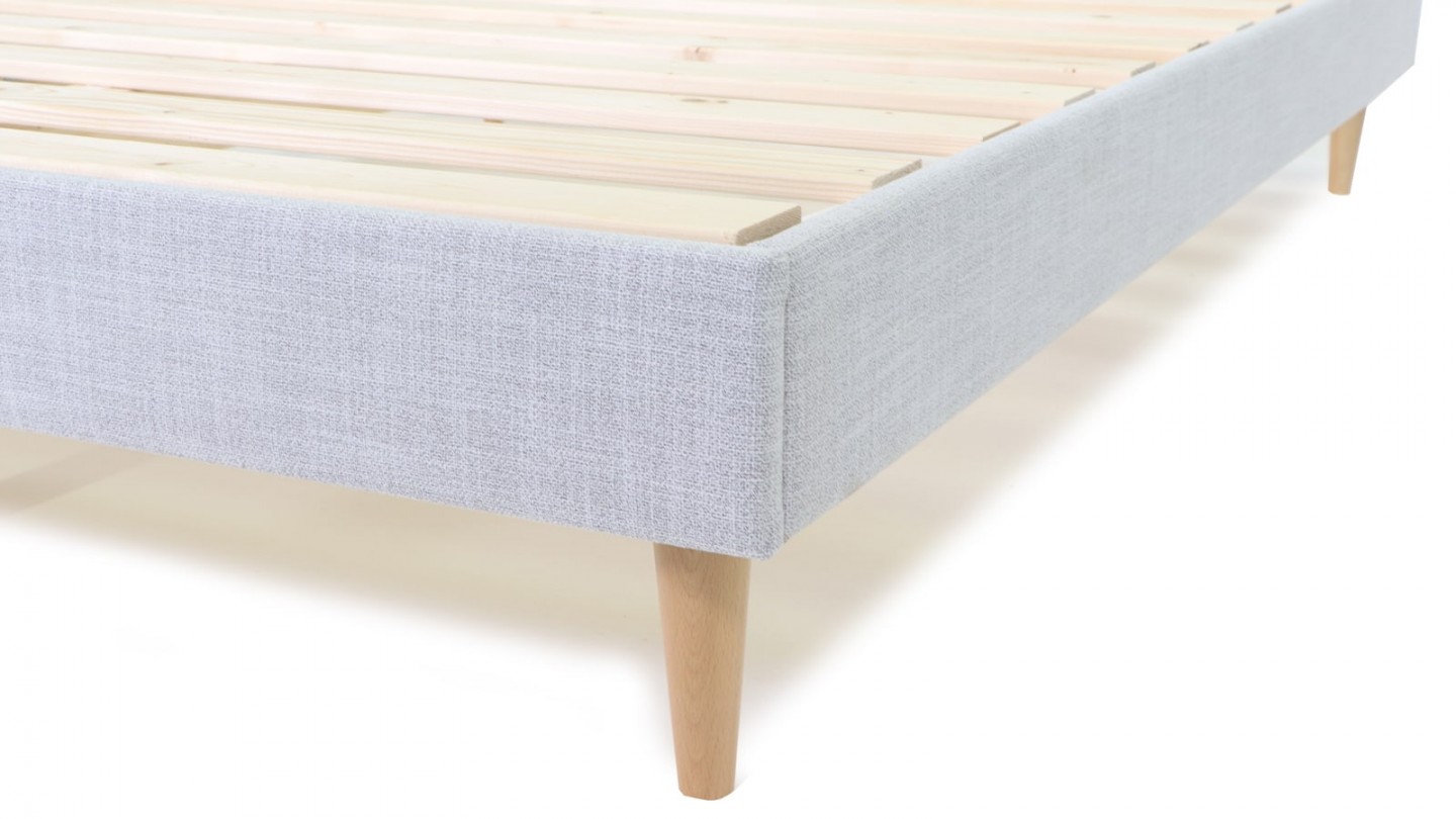 Ensemble lit adulte 140x190 cm en tissu gris clair + Matelas Hybride à ressorts ensachés et mémoire de forme - Spring Elite