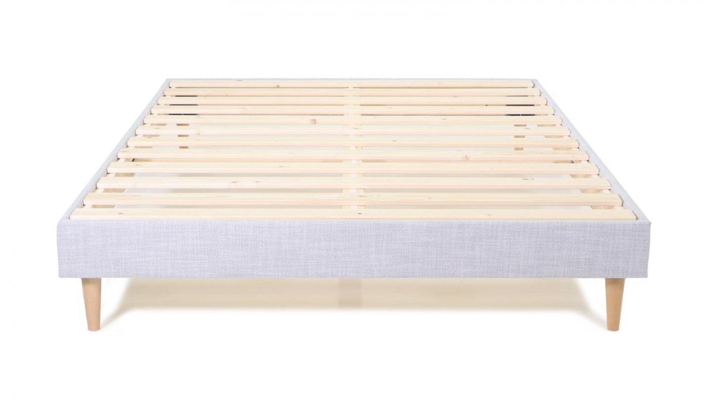 Ensemble lit adulte 160x200 cm en tissu gris clair + Matelas Hybride à ressorts ensachés et mémoire de forme - Spring Elite