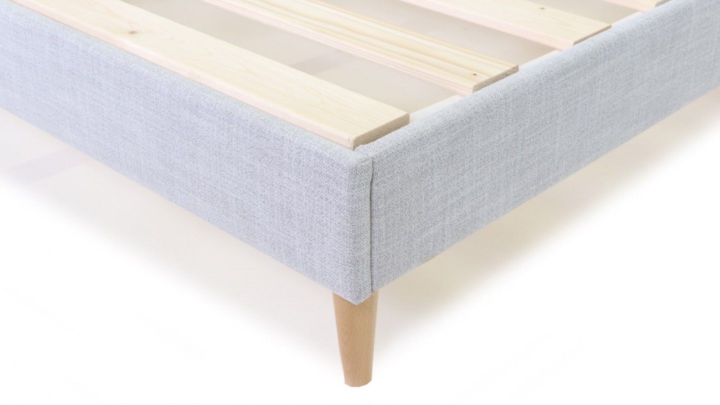 Ensemble lit adulte 180x200 cm en tissu gris clair + Matelas Hybride à ressorts ensachés et mémoire de forme - Spring Elite