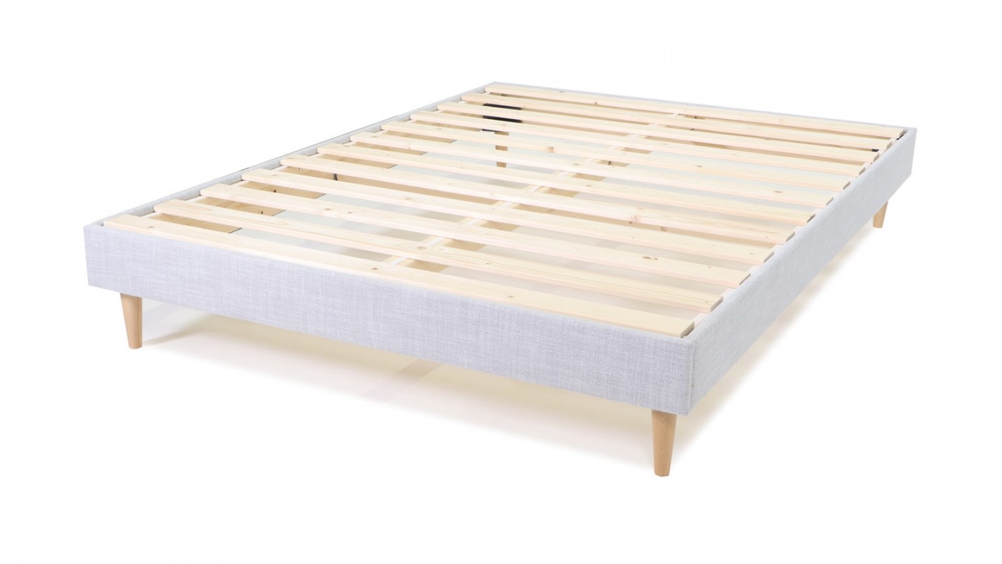 Ensemble lit adulte 140x190 cm en tissu gris clair + Matelas mousse gel à mémoire de forme, double confort - Dual Confort