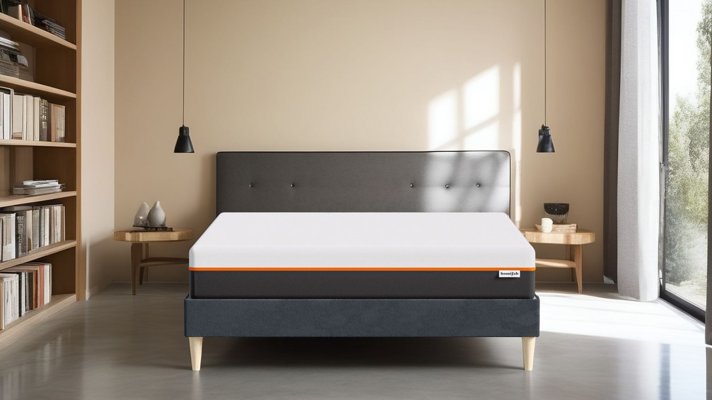 Ensemble lit adulte 140x190 cm en velours bleu nuit + Matelas mousse gel à mémoire de forme, double confort - Dual Confort