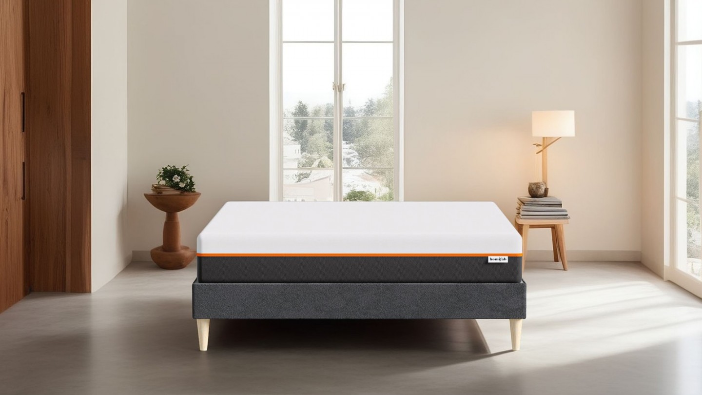 Ensemble lit adulte 180x200 cm en velours gris + Matelas mousse gel à mémoire de forme, double confort - Dual Confort