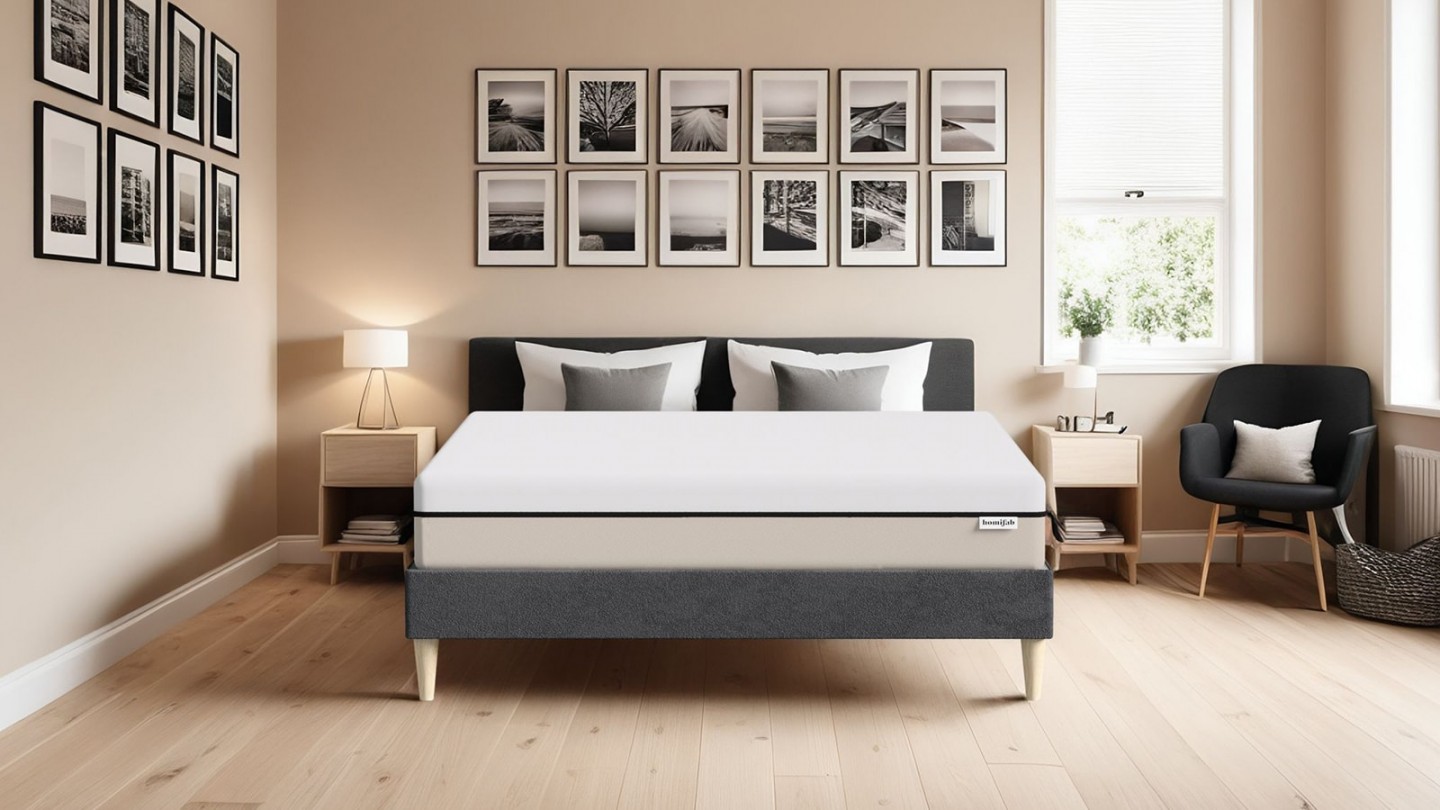 Ensemble lit adulte 160x200 cm en velours gris + Matelas Hybride à ressorts ensachés et mémoire de forme - Spring Elite