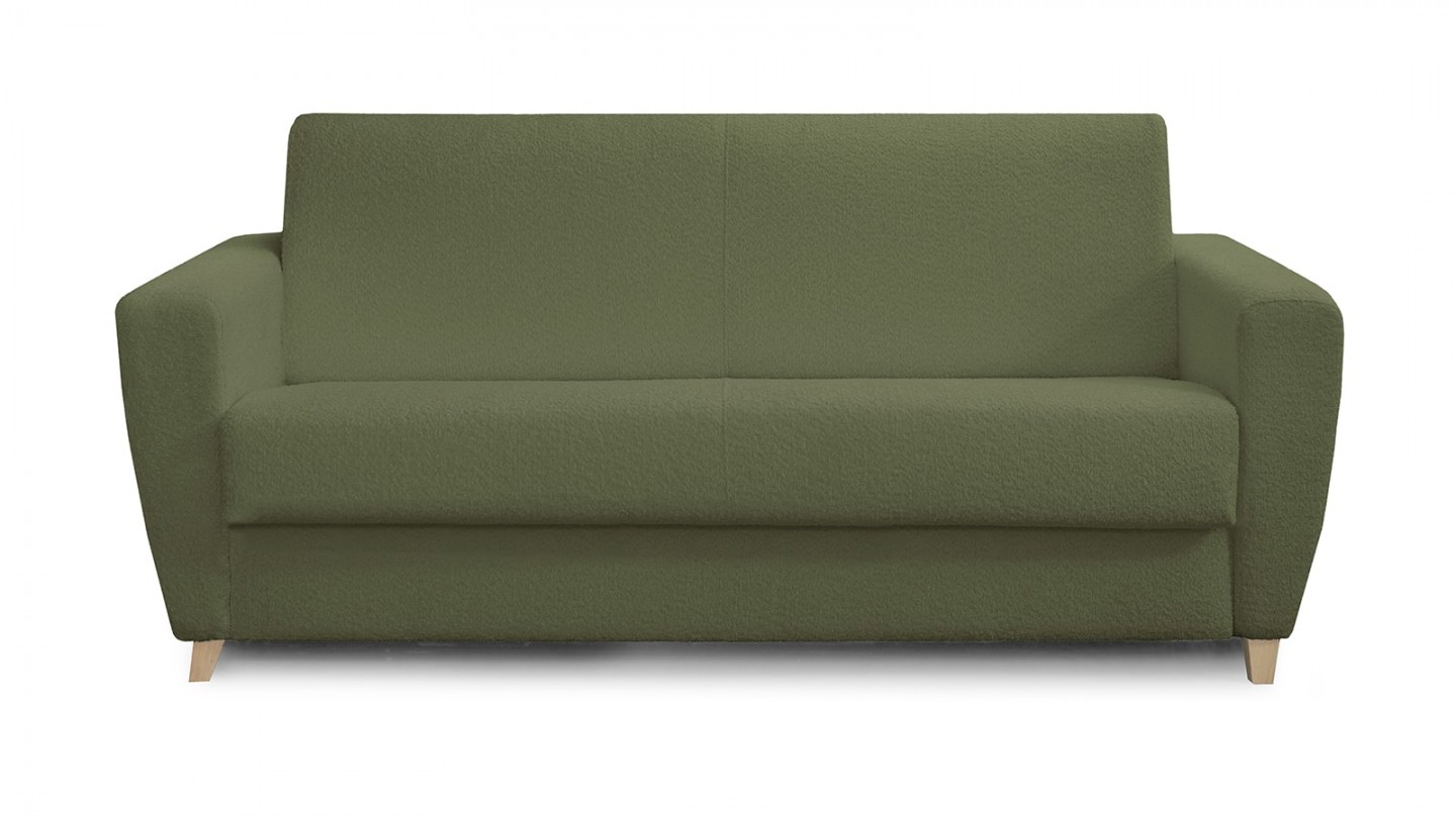 Canapé convertible 3 places en tissu bouclette vert kaki - ouverture express - Leandro