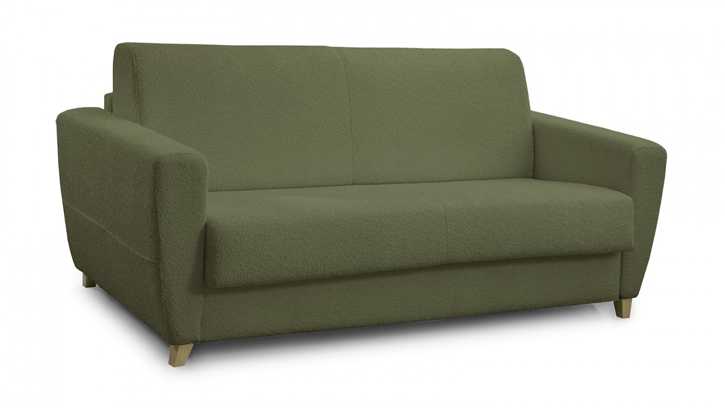 Canapé convertible 3 places en tissu bouclette vert kaki - ouverture express - Leandro