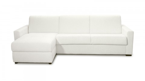 Canapé d'angle convertible réversible 5 places en tissu bouclette beige - Ouverture express - Couchage quotidien - Paloma