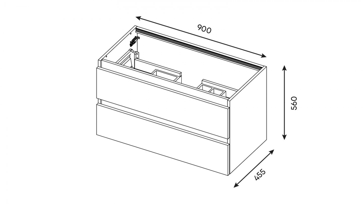 Meuble de salle de bain suspendu vasque intégrée 90cm 2 tiroirs Chêne cannelé + miroir + colonne ouverture droite - Venice