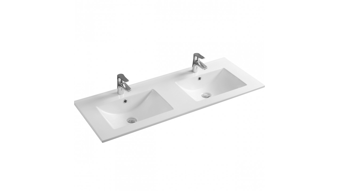 Meuble de salle de bain suspendu double vasque intégrée 120cm 2 tiroirs Chêne cannelé +miroir +colonne ouverture droite - Venice