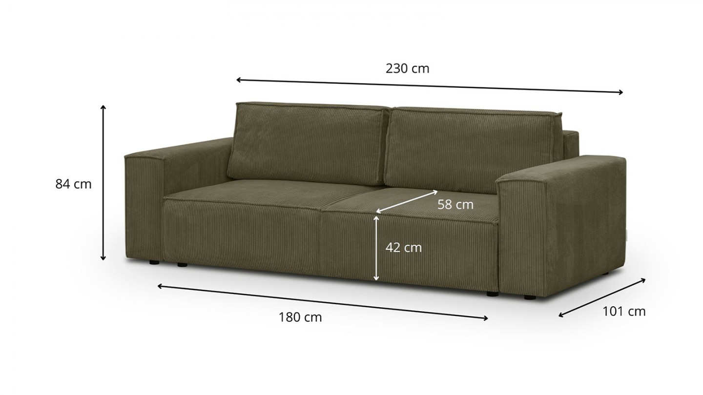 Canapé modulable 3 places en velours côtelé vert kaki - Harper Mod