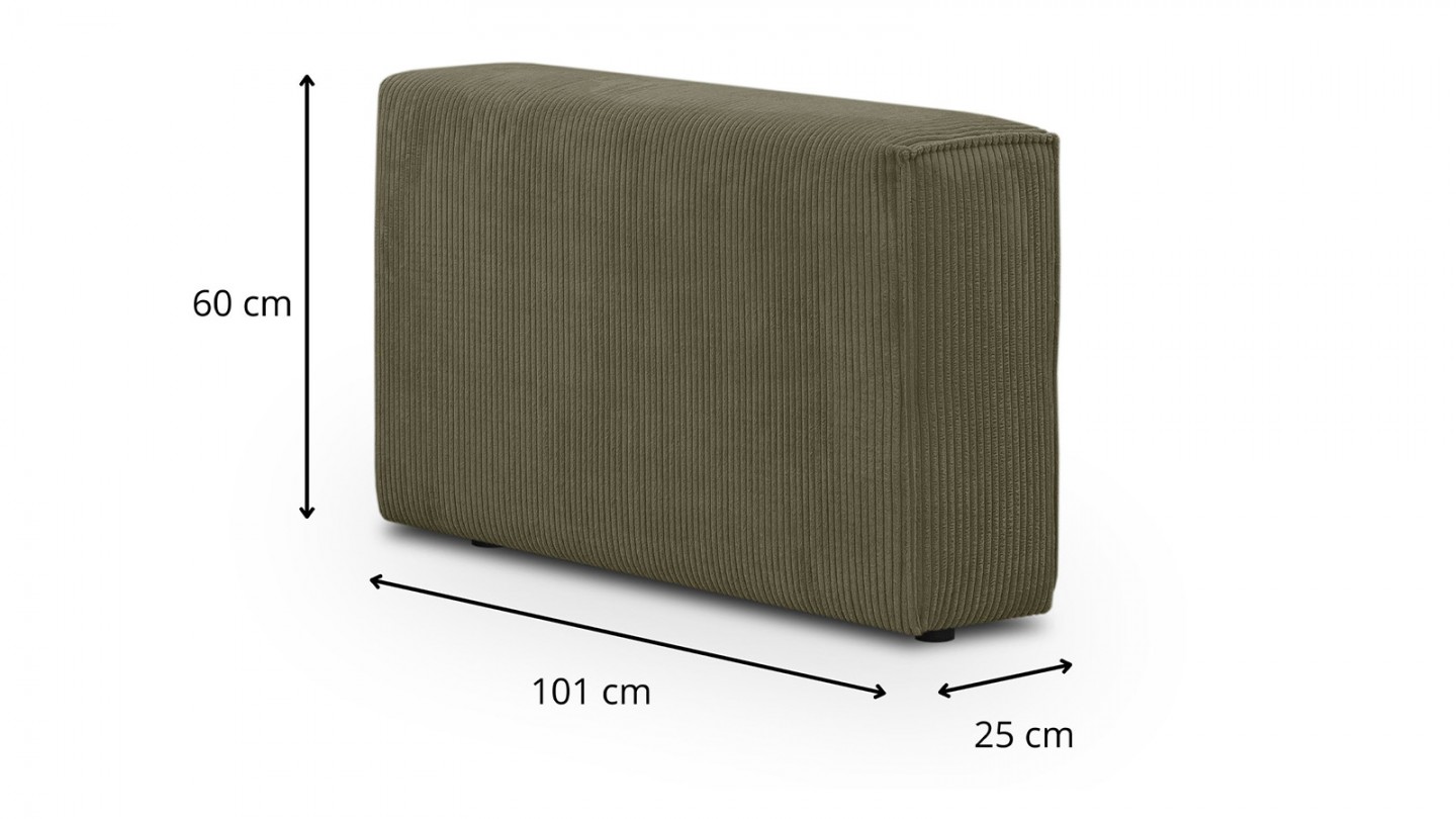 Canapé d'angle à gauche panoramique convertible modulable 8 places avec pouf en velours côtelé vert kaki - Harper Mod