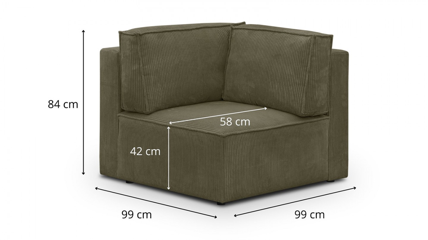 Module d'angle à droite en velours côtelé vert kaki - Harper Mod