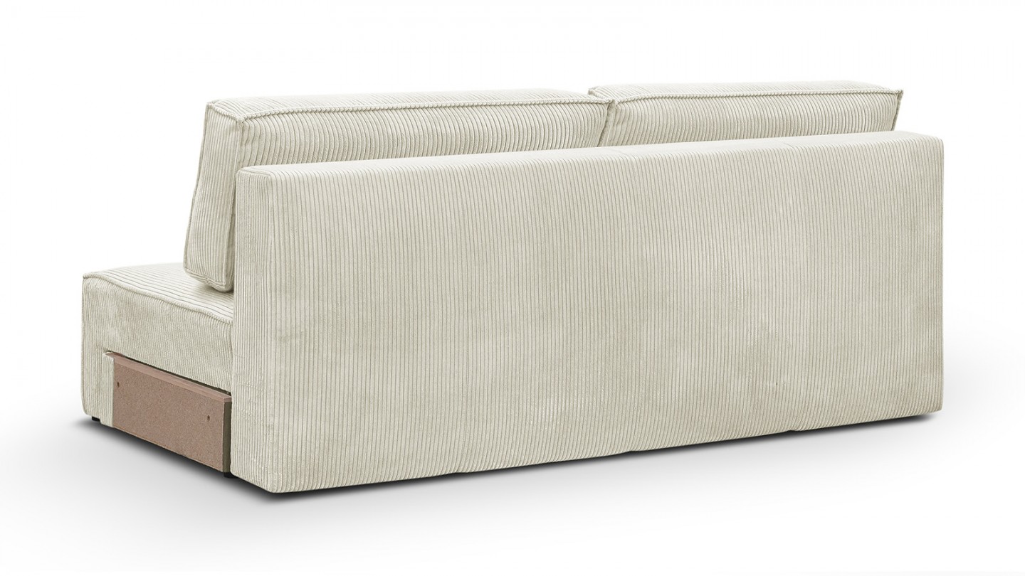 Canapé d'angle à droite panoramique modulable convertible 10 places avec pouf en velours côtelé beige - Harper Mod