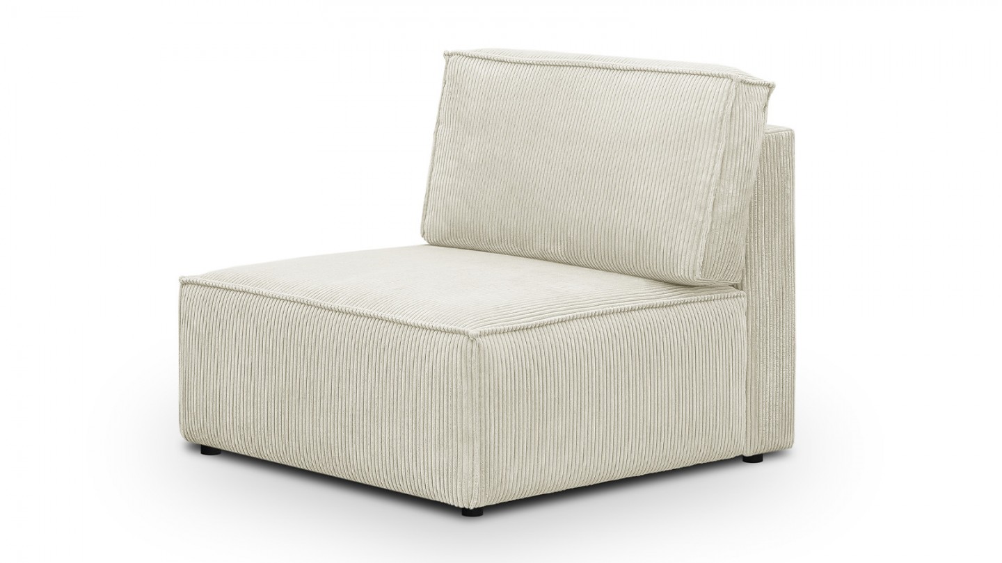 Canapé d'angle à droite modulable 8 places avec pouf en velours côtelé beige - Harper Mod