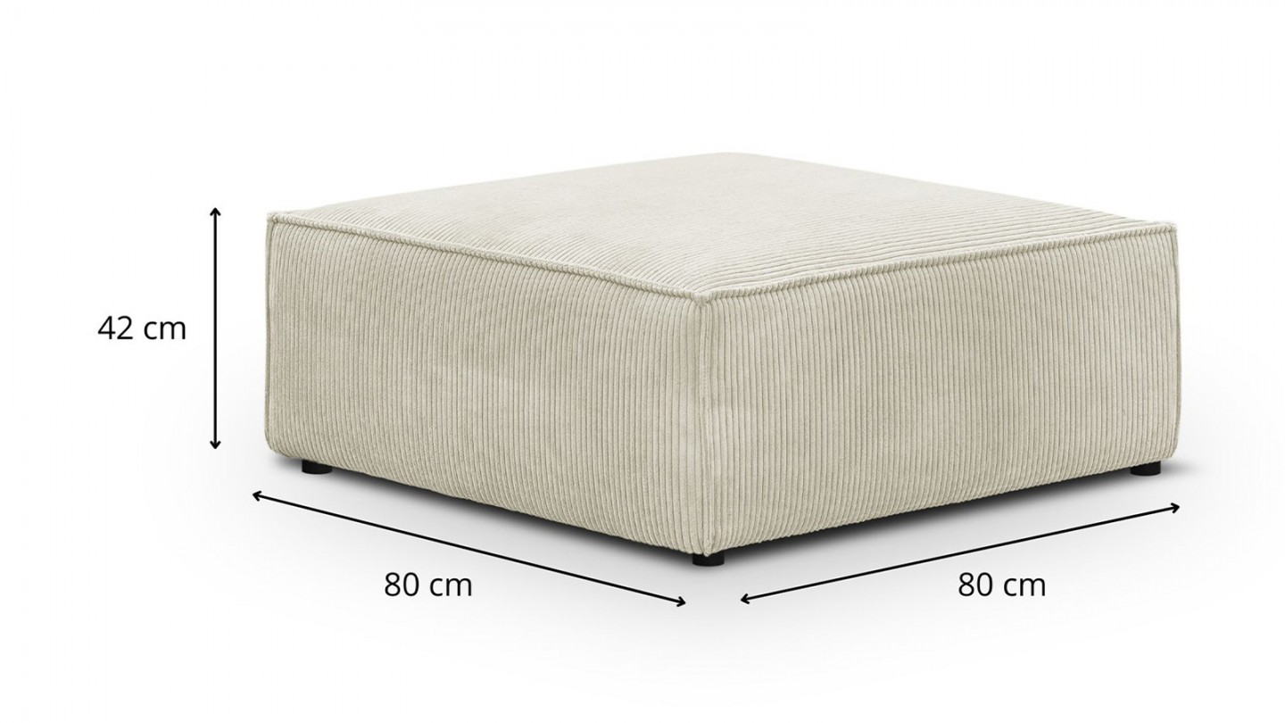 Canapé d'angle à droite modulable 8 places avec pouf en velours côtelé beige - Harper Mod