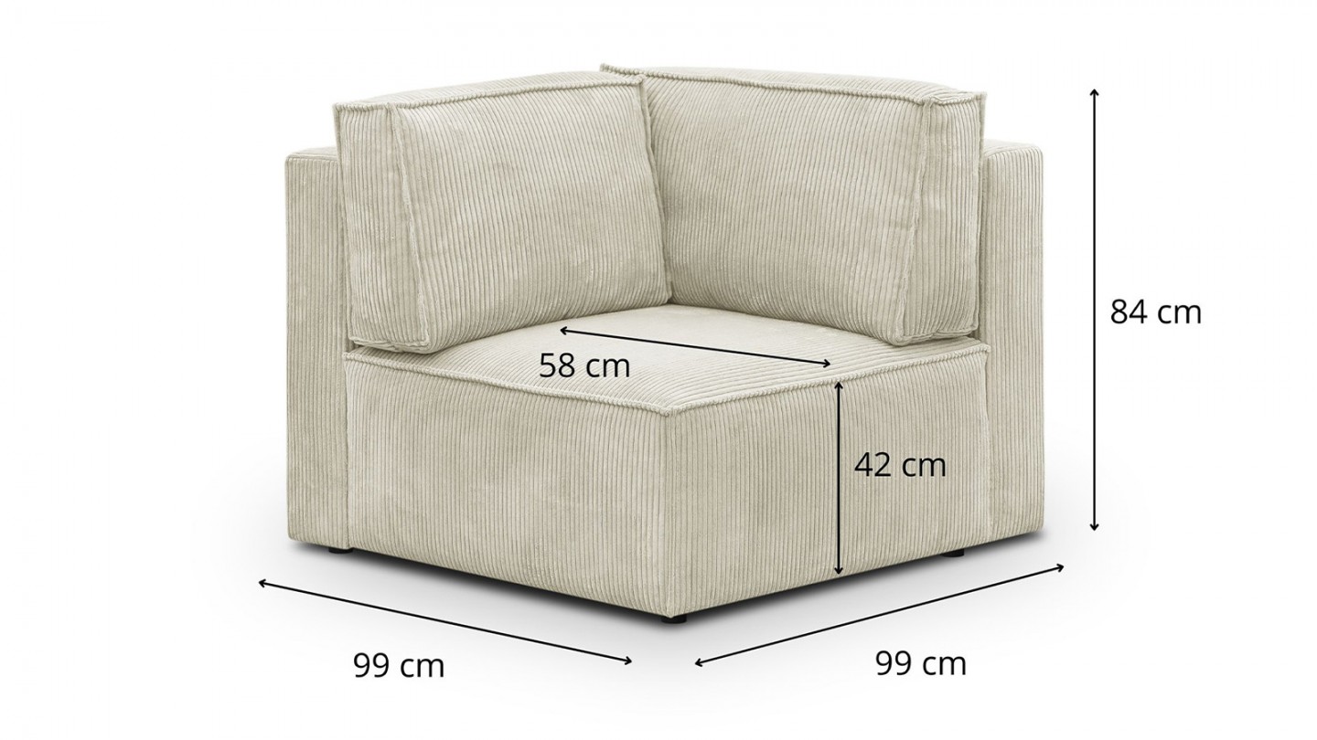 Canapé d'angle à gauche panoramique convertible modulable 8 places avec 2 poufs en velours côtelé beige - Harper Mod