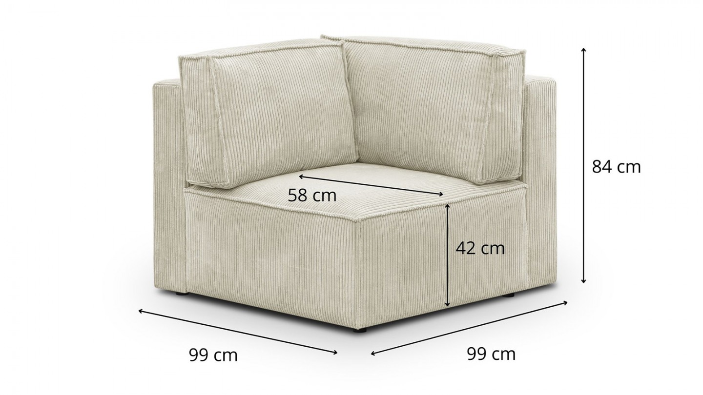 Canapé d'angle à gauche modulable 4 places avec 2 poufs en velours côtelé beige - Harper Mod