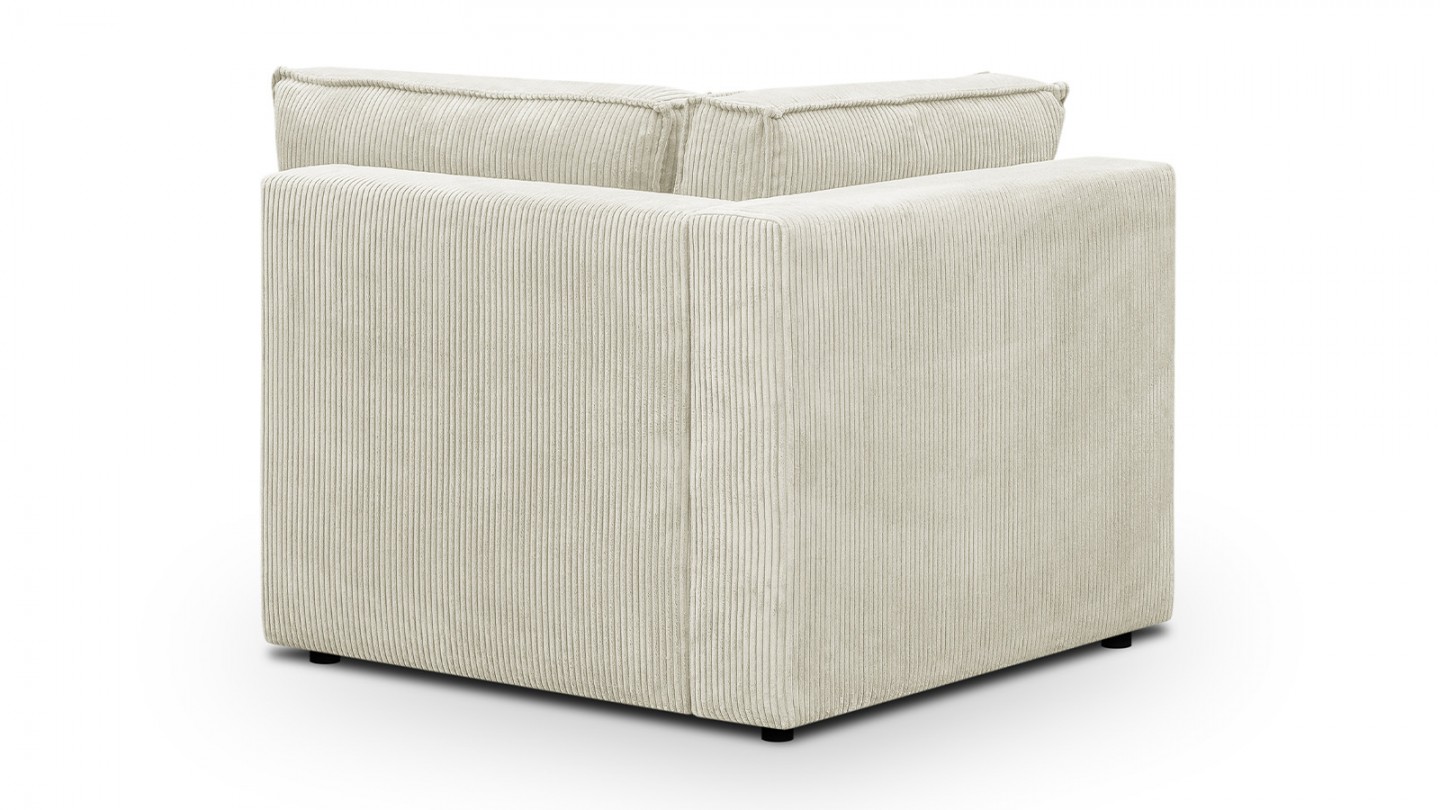 Canapé d'angle à droite panoramique convertible modulable 8 places avec pouf en velours côtelé beige - Harper Mod