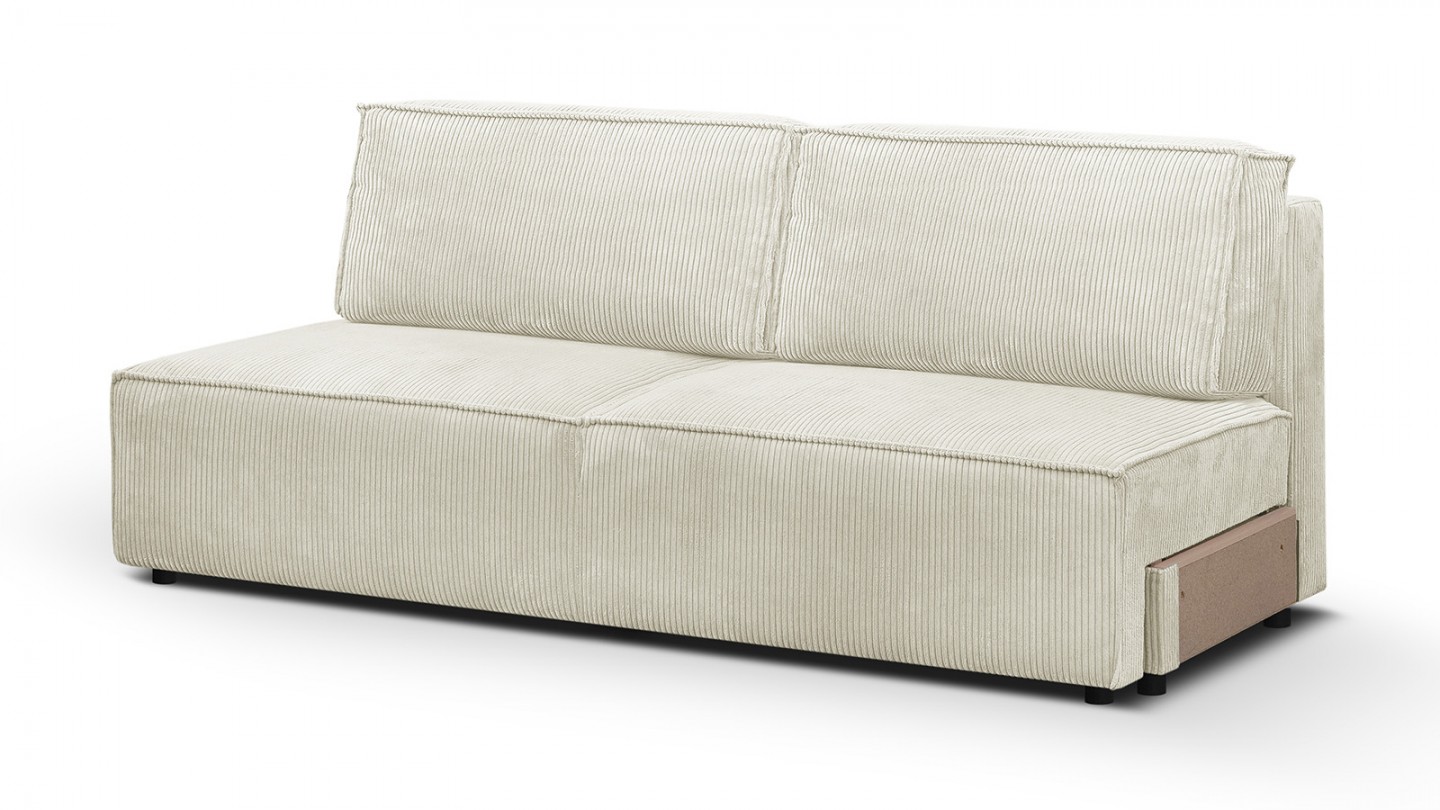 Canapé d'angle à droite panoramique convertible modulable 8 places avec pouf en velours côtelé beige - Harper Mod