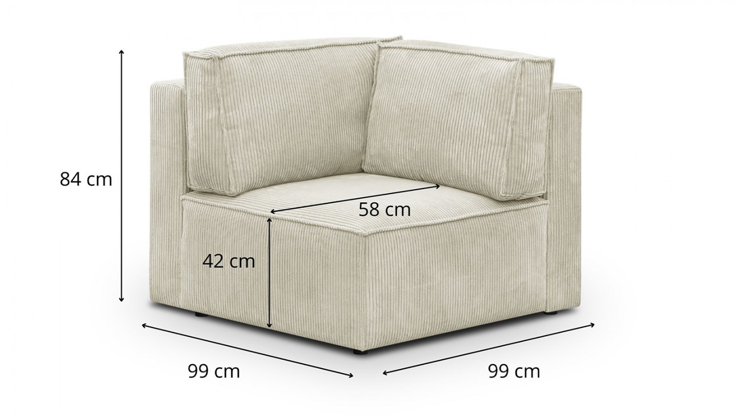 Canapé d'angle à gauche panoramique convertible modulable 8 places avec pouf en velours côtelé beige - Harper Mod