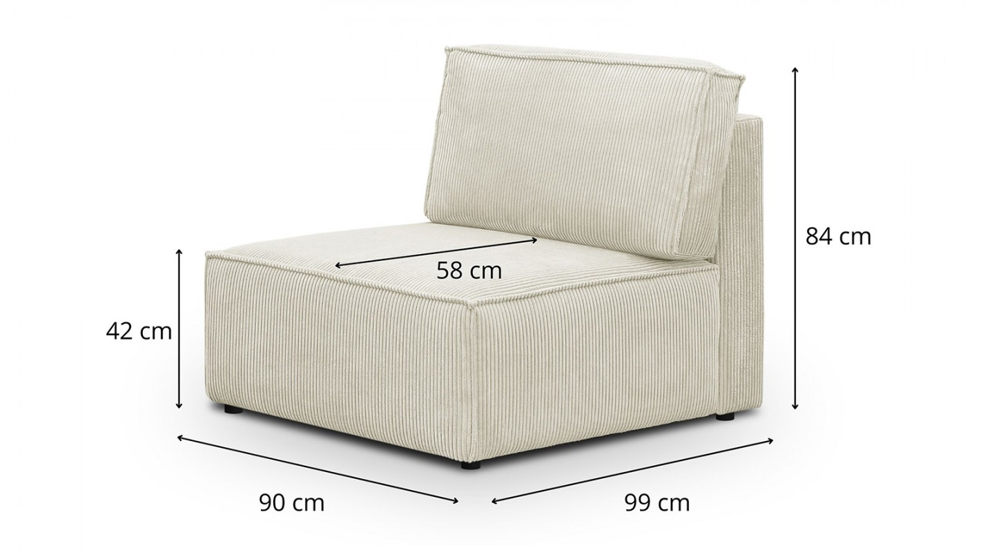 Canapé d'angle à gauche panoramique convertible modulable 8 places avec pouf en velours côtelé beige - Harper Mod