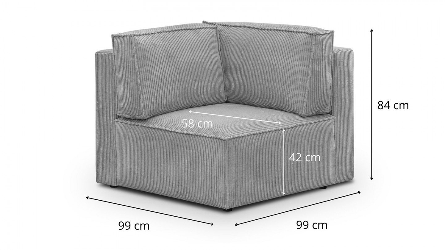 Canapé d'angle à droite modulable 8 places avec pouf en velours côtelé gris clair - Harper Mod