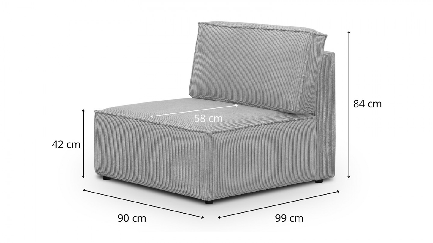 Canapé d'angle à droite modulable 8 places avec pouf en velours côtelé gris clair - Harper Mod