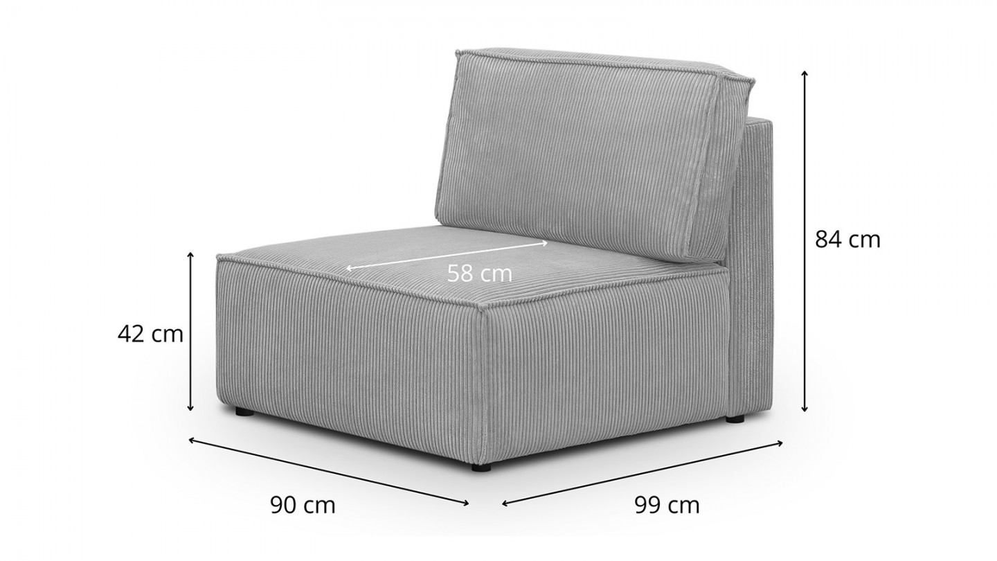 Canapé d'angle à droite panoramique convertible modulable 8 places avec 2 poufs en velours côtelé gris clair - Harper Mod