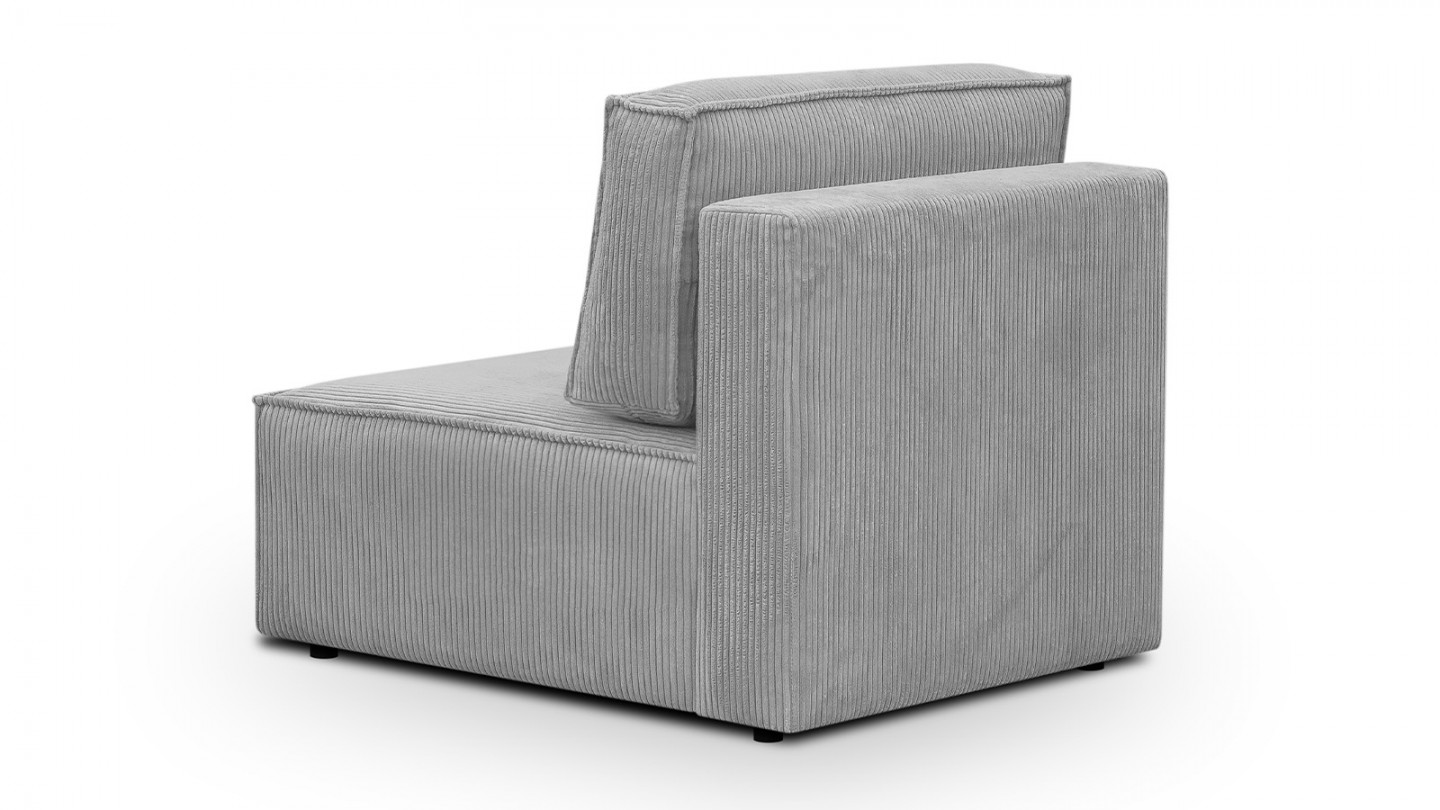 Canapé d'angle à gauche modulable 4 places avec 2 poufs en velours côtelé gris clair - Harper Mod