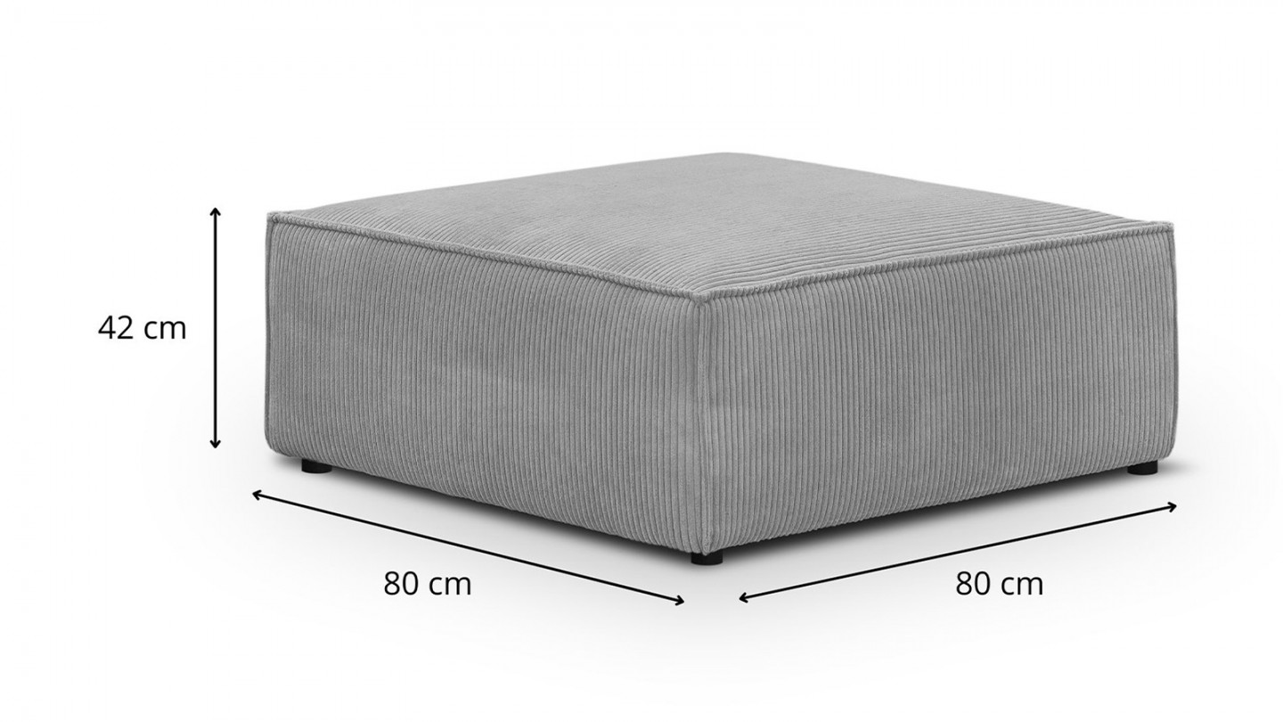 Canapé d'angle à droite modulable 4 places avec 2 poufs en velours côtelé gris clair - Harper Mod