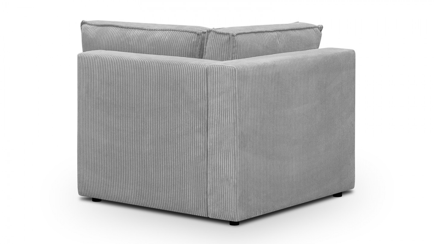 Canapé d'angle à droite panoramique convertible modulable 8 places avec pouf en velours côtelé gris clair - Harper Mod