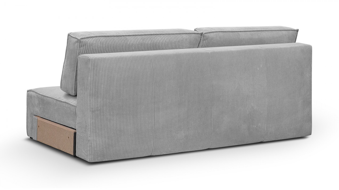 Canapé d'angle à gauche panoramique convertible modulable 8 places avec pouf en velours côtelé gris clair - Harper Mod