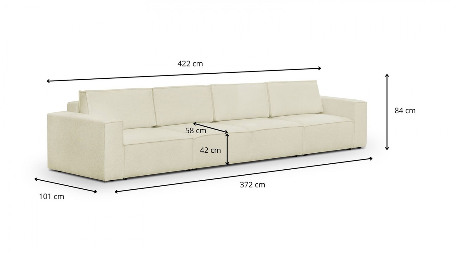 Canapé modulable convertible 7 places avec coffre de rangement en tissu bouclé écru - Harper Mod