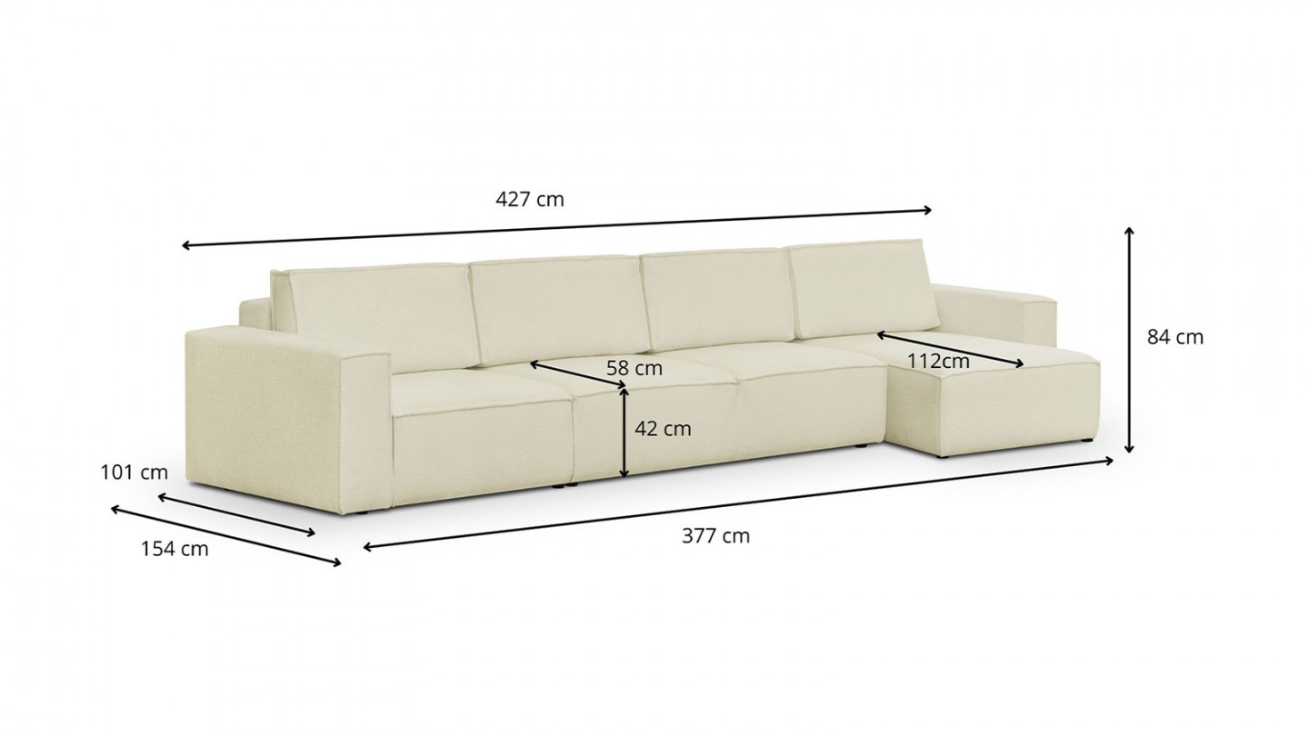 Canapé d'angle modulable convertible 7 places avec coffre de rangement en tissu bouclé écru - Harper Mod