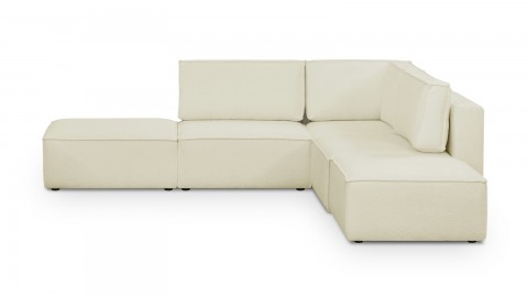 Canapé d'angle à droite modulable 4 places avec 2 poufs en tissu bouclé beige - Harper Mod